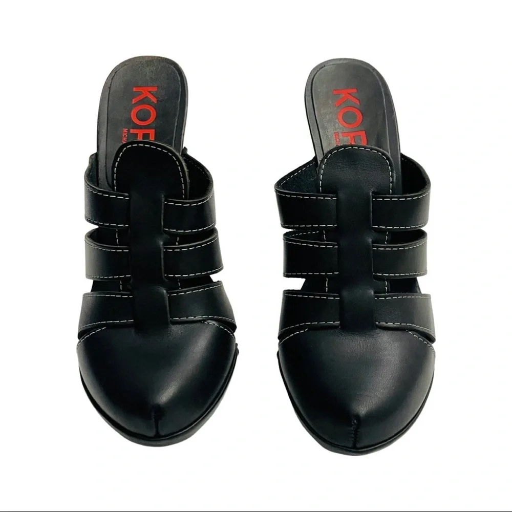 NIB Michael Kors Black Leather High Heel Stitched Clogs - Picture 2 of 10